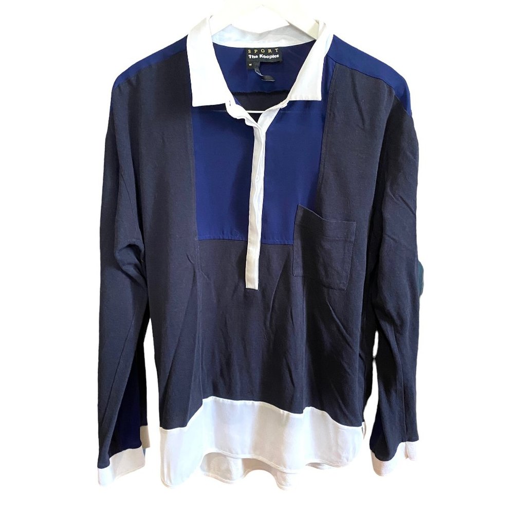 The Kooples Sport Color Block Long Sleeve Polo Rugby Blouse Top M
